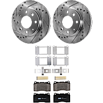 Front Brake Disc and Pad Kit, Cross-drilled and Slotted, 4 Lugs, Ceramic