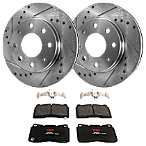 Front Brake Disc and Pad Kit, Cross-drilled and Slotted, 4 Lugs, Ceramic