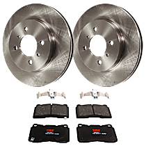 Front Brake Disc and Pad Kit, Plain Surface, 4 Lugs, Ceramic