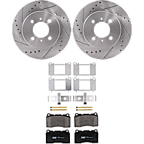 Front Brake Disc and Pad Kit, Cross-drilled and Slotted, 4 Lugs, Ceramic