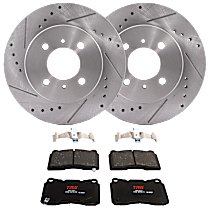Front Brake Disc and Pad Kit, Cross-drilled and Slotted, 4 Lugs, Ceramic