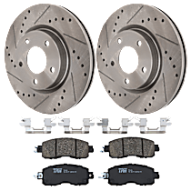 4-Piece Kit Front Brake Disc and Pad Kit, Cross-drilled and Slotted, 5 Lugs, Ceramic, SR, 3.5L 6Cyl,  Includes (2) Brake Disc and (1) Brake Pad Set