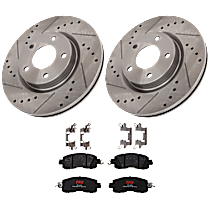 4-Piece Kit Front Brake Disc and Pad Kit, Cross-drilled and Slotted, 5 Lugs, Ceramic, SV, 2.5L 4Cyl,  Includes (2) Brake Disc and (1) Brake Pad Set