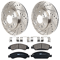 Front Brake Disc and Pad Kit, Cross-drilled and Slotted, 6 Lugs, Ceramic, FLEX, For Models Without 6 Piston BBK