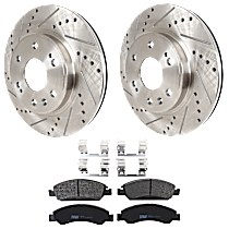 Front Brake Disc and Pad Kit, Cross-drilled and Slotted, 6 Lugs, Semi-Metallic