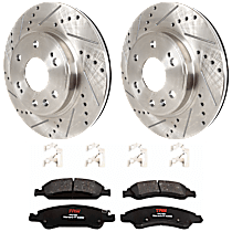 Front Brake Disc and Pad Kit, Cross-drilled and Slotted, 6 Lugs, Ceramic, FLEX, For Models Without 6 Piston BBK