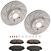4-Piece Kit Front Brake Disc and Pad Kit, Cross-drilled and Slotted, 5 Lugs, Ceramic,  Includes (2) Brake Disc and (1) Brake Pad Set