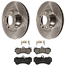 Front Brake Disc and Pad Kit, Plain Surface 5 Lugs Semi-metallic
