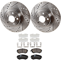 Front Brake Disc and Pad Kit, Cross-drilled and Slotted 5 Lugs Ceramic