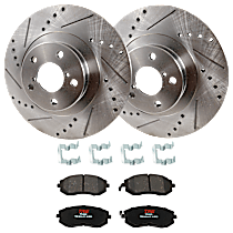 Front Brake Disc and Pad Kit, Cross-drilled and Slotted, 5 Lugs, Ceramic