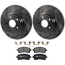 Front Brake Disc and Pad Kit, Cross-drilled and Slotted, 5 Lugs, Ceramic