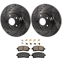 Front Brake Disc and Pad Kit, Cross-drilled and Slotted, 5 Lugs, Ceramic
