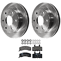 4-Piece Kit Front Brake Disc and Pad Kit, Plain Surface, 6 Lugs, Semi-metallic, 4WD, 6.5L 8Cyl,  Includes (2) Brake Disc and (1) Brake Pad Set