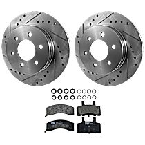 4-Piece Kit Front Brake Disc and Pad Kit, Cross-drilled and Slotted, 6 Lugs, Semi-metallic, 4WD, 6.5L 8Cyl,  Includes (2) Brake Disc and (1) Brake Pad Set