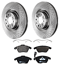 Front Brake Disc and Pad Kit, Plain Surface 5 Lugs Semi-metallic