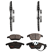Front Brake Disc and Pad Kit, Plain Surface 5 Lugs Semi-metallic