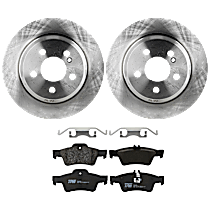 4-Piece Kit Rear Brake Disc and Pad Kit, Plain Surface, 5 Lugs, Semi-metallic, 3.0L 6Cyl,  Includes (2) Brake Disc and (1) Brake Pad Set
