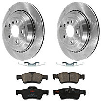 4-Piece Kit Rear Brake Disc and Pad Kit, Plain Surface, 5 Lugs, Semi-metallic, 350mm Front Disc, 3.0L 6Cyl,  Includes (2) Brake Disc and (1) Brake Pad Set