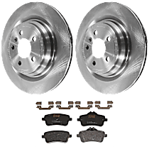 4-Piece Kit Rear Brake Disc and Pad Kit, Plain Surface, 5 Lugs, Ceramic, Standard Disc, For Models Without Armored and With Sport Package, 3.0L 6Cyl,  Includes (2) Brake Disc and (1) Brake Pad Set