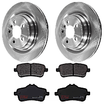 4-Piece Kit Rear Brake Disc and Pad Kit, Plain Surface, 5 Lugs, Semi-metallic, Standard Disc, For Models Without Armored, 3.5L 6Cyl,  Includes (2) Brake Disc and (1) Brake Pad Set