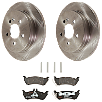 4-Piece Kit Rear Brake Disc and Pad Kit, Plain Surface, 5 Lugs, Semi-metallic, 3.7L 6Cyl,  Includes (2) Brake Disc and (1) Brake Pad Set