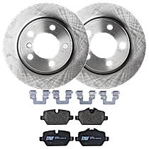 4-Piece Kit Rear Brake Disc and Pad Kit, Plain Surface, 5 Lugs, Semi-Metallic, S, 1.6L 4Cyl,  Includes (2) Brake Disc and (1) Brake Pad Set