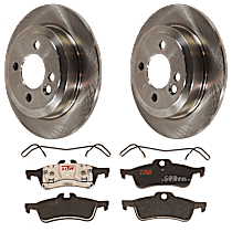 4-Piece Kit Rear Brake Disc and Pad Kit, Plain Surface, 4 Lugs, Ceramic, 1.6L 4Cyl,  Includes (2) Brake Disc and (1) Brake Pad Set