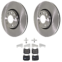 Rear Brake Disc and Pad Kit, Plain Surface, 5 Lugs, Semi-Metallic