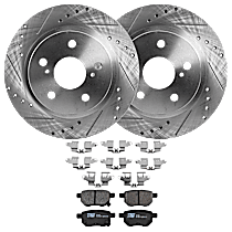 Rear Brake Disc and Pad Kit, Cross-drilled and Slotted, 5 Lugs, Ceramic