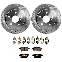 Rear Brake Disc and Pad Kit, Cross-drilled and Slotted, 5 Lugs, Ceramic