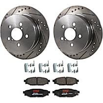 4-Piece Kit Rear Brake Disc and Pad Kit, Cross-drilled and Slotted, 5 Lugs, Ceramic, 3.0L 6Cyl,  Includes (2) Brake Disc and (1) Brake Pad Set