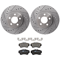 KIT-072924-556 Front Brake Disc and Pad Kit, Cross-drilled and Slotted 5 Lugs Ceramic