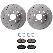KIT-072924-557 Front Brake Disc and Pad Kit, Cross-drilled and Slotted 5 Lugs Ceramic