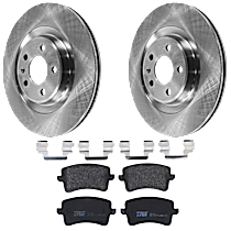 4-Piece Kit Rear Brake Disc and Pad Kit, Plain Surface, 5 Lugs, Semi-metallic, 3.0L 6Cyl,  Includes (2) Brake Disc and (1) Brake Pad Set
