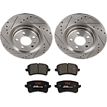 4-Piece Kit Rear Brake Disc and Pad Kit, Cross-drilled and Slotted, 5 Lugs, Semi-metallic, 3.0L 6Cyl,  Includes (2) Brake Disc and (1) Brake Pad Set