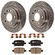 Rear Brake Disc and Pad Kit, Cross-drilled and Slotted, 5 Lugs, Ceramic