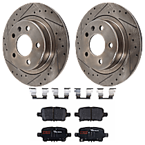 Rear Brake Disc and Pad Kit, Cross-drilled and Slotted, 5 Lugs, Ceramic