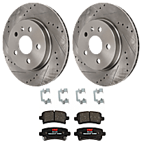 Rear Brake Disc and Pad Kit, Cross-drilled and Slotted 5 Lugs Semi-metallic