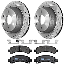 Rear Brake Disc and Pad Kit, Cross-drilled and Slotted, 6 Lugs, Semi-Metallic