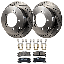 Rear Brake Disc and Pad Kit, Cross-drilled and Slotted 5 Lugs Ceramic