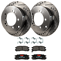 Rear Brake Disc and Pad Kit, Cross-drilled and Slotted 5 Lugs Ceramic