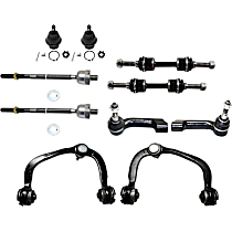 10-Piece Kit Front, Driver and Passenger Side, Inner and Outer, Upper and Lower Control Arm, includes (4) Tie Rod End, (2) Ball Joint, (2) Control Arm, and (2) Sway Bar Link
