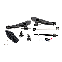 7-Piece Kit Front, Driver and Passenger Side, Lower Control Arm, Standard Design,  Includes (2) Ball Joint, (2) Control Arm, (1) Steering Rack Boot, (1) Sway Bar Link, and (1) Tie Rod End