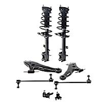 8-Piece Kit Rear, Driver and Passenger Side Fully Loaded Strut, AWD, includes (2) Ball Joint, (2) Control Arm, (2) Shock Absorber and Strut Assembly, and (2) Sway Bar Link