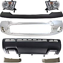 7-Piece Kit Bumper, Chrome,  Includes (1) Bumper, (1) Bumper Cover, (2) Headlight, (2) Headlight Filler, and (1) Valance
