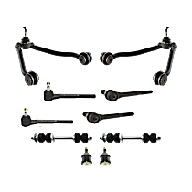 10-Piece Kit Front, Driver and Passenger Side, Upper Control Arm, RWD, includes (2) Ball Joint, (2) Control Arm, (2) Sway Bar Link, and (4) Tie Rod End