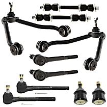 10-Piece Kit Front, Driver and Passenger Side, Upper Control Arm, RWD, includes (2) Ball Joint, (2) Control Arm, (2) Sway Bar Link, and (4) Tie Rod End