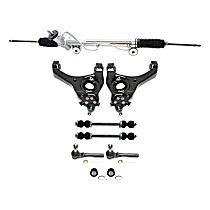 9-Piece Kit Steering Rack Includes Control Arms, Tie Rod Ends, Ball Joints, and Sway Bar Links, Power, RWD
