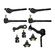 10-Piece Kit Idler Arm, includes (4) Ball Joint, (1) Idler Arm, (1) Pitman Arm, and (4) Tie Rod End - Front