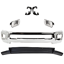 6-Piece Kit Bumper, Chrome, Includes (1) Bumper, (2) Fog Light, (2) Fog Light Bracket, and (1) Valance